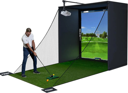 ANYTHING SPORTS Produto Golf Simulator Caso com 4k ecrã de impacto e proteção Net, qualquer coisa esportes, gaiola de treinamento interno completo