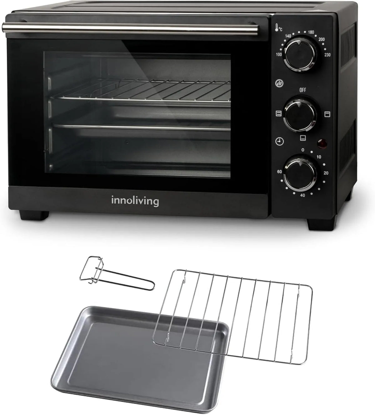 Innoliving INN-797 forno elétrico, 15 L, 1200 W, temporizador, 2 zonas de temperatura, temperatura ajustável até 230 °C, temporizador 60 minutos, cozedura ventilado