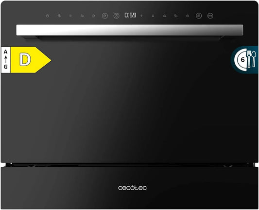 Cecotec Vidro Acabamento Preto, Wash-Basket Compact Bolero Aguazero 2400 Vidro Preto 6 talheres. 1380W, 5 Programas, Tático Bolero Aguazero Ecrã