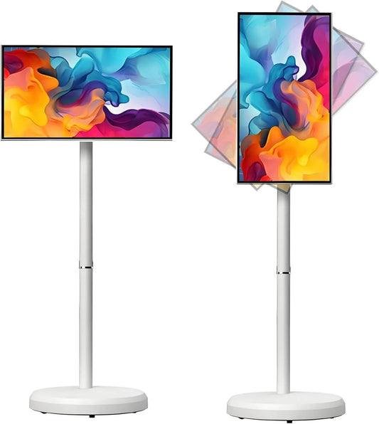 ExoticaBlend suporte de TV 1080p 4+64GB, 21, 5 polegadas, portátil, rodas móveis, toque, Android OS, branco, Android 14, Rotary e Pivoting Monitor