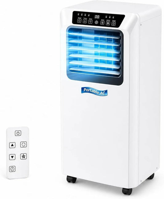 HUANQIN Ar condicionado 7000BTU, Móvel, Temporizador, Secretária de apartamento ideal, Refresca até 20 M2, Ar condicionado móvel 9000 BTU, Comando à distância, unidade AC
